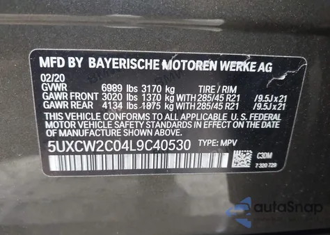 2020 BMW X7 xDrive40I z USA, uszkodzony, nr VIN 5UXCW2C04L9C40530